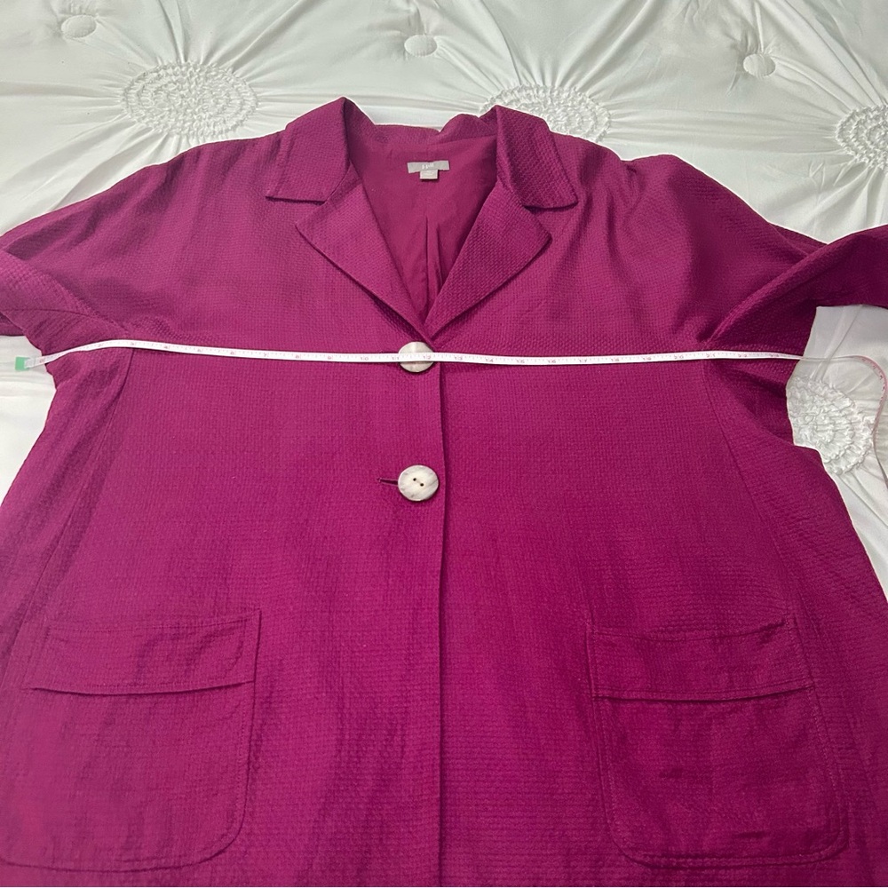 J. Jill Fuchsia Plum Silk & Cotton Blend Button Front Short Sleeve Blazer Sz XL - Picture 10 of 16